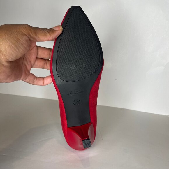 Karen Scott Red Faux Suede Pointed Toe Kitten Heel Pumps Soft Step Sz 8 - Picture 6 of 11